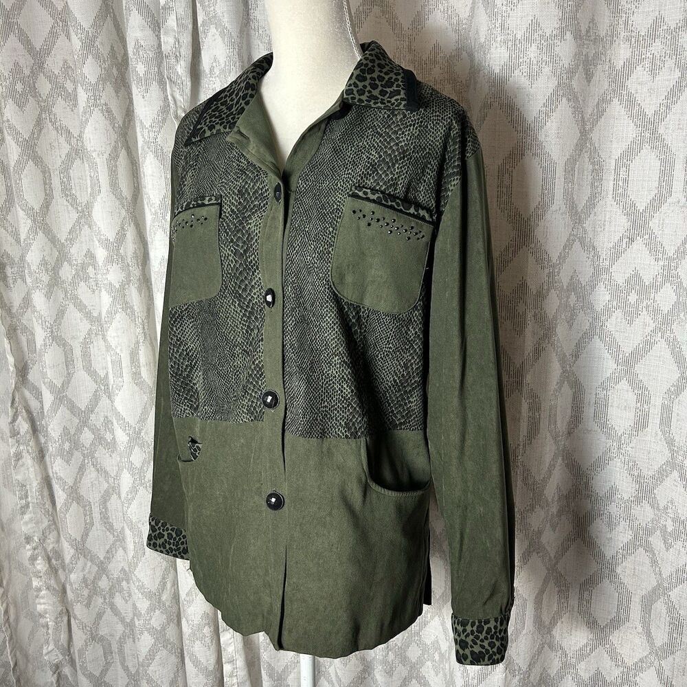 Vintage Christina Hope Green Animal Print Jacket Size 8 Full Length Boho Artsy